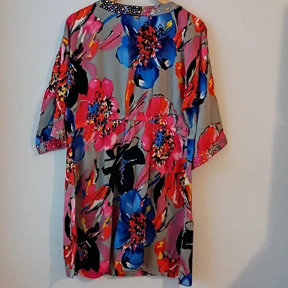 St. John Blue and Red Floral Dress - Picture 6 of 7